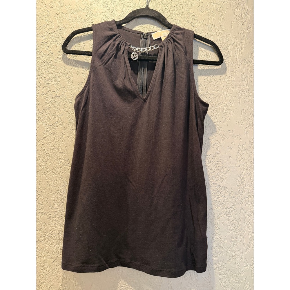 MICHAEL KORS Black Sleeveless Chain Detail V Neck Top Women's XS